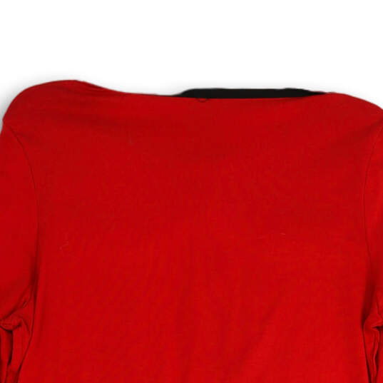 Womens Red Black Long Sleeve Round Neck Half Zip Blouse Top Size L image number 4
