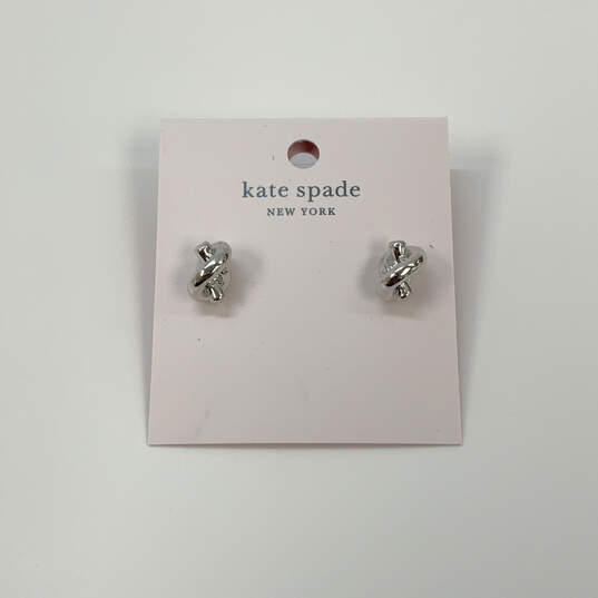 Designer Kate Spade Silver-Tone Twisted Fashionable Stud Earrings image number 1
