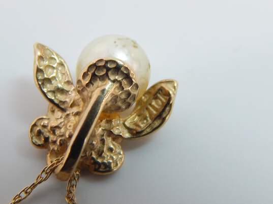 14K Gold Pearl & Flower Pendant Necklace 1.5g image number 7
