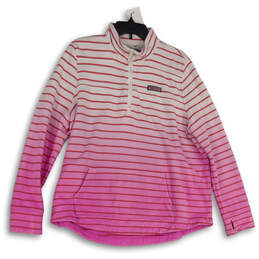 Womens White Pink Striped Mock Neck Thumb Keyhole Pullover Sweatshirt Size XL