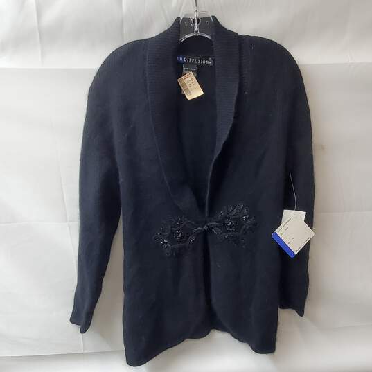 Vintage 80s IB Diffusion Black Silk Blend Sweater Jacket Size M image number 1