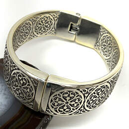 Designer Brighton Gold-Tone Carved Floral Circle Hinged Bangle Bracelet alternative image