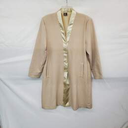 Fashion Saboony Vintage Beige Button Up Long Blazer Jacket WM Size L