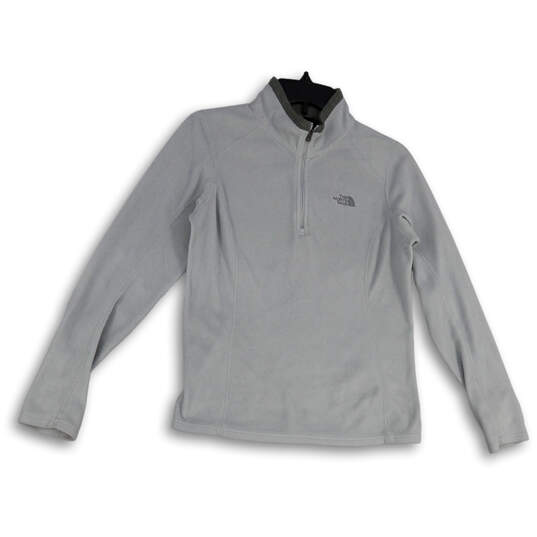 Womens Gray 1/4 Zip Mock Neck Long Sleeve Pullover Sweatshirt Size Large image number 1