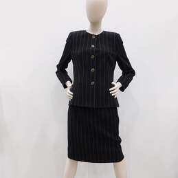 Escada B&W Pinstripe Wool 2 Piece Skirt Suit Set alternative image