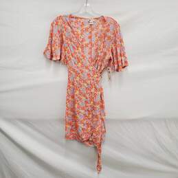 NWT Billabong All For You WM's Short Sleeve Orange & Pink Floral Wrap Mini Dress Size XS