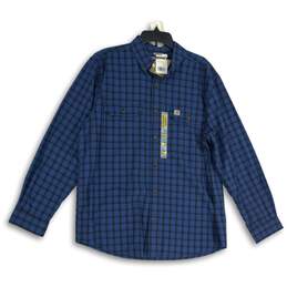 NWT Mens Blue Plaid Pointed Collar Long Sleeve Button-Up Shirt Size Large