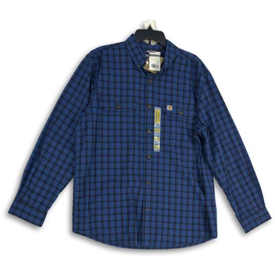 NWT Mens Blue Plaid Pointed Collar Long Sleeve Button-Up Shirt Size Large image number 1