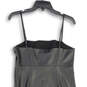 NWT Womens Black Leather Front Slit Spaghetti Strap Midi Bodycon Dress Sz M image number 4