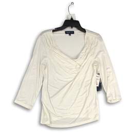 NWT Jones New York Womens White Ruched Signature Pullover Blouse Top Size M