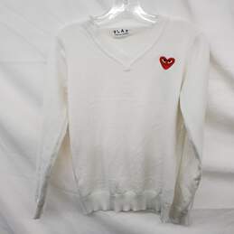 Comme des Garcons Play Embroidered Heart  White Pullover Sweater Women's Size Small