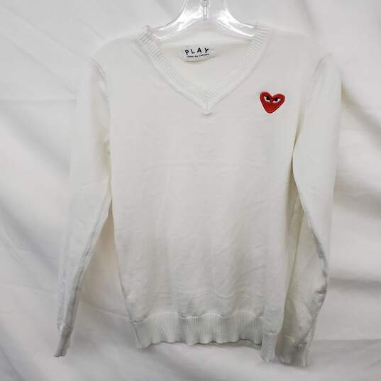Comme des Garcons Play Embroidered Heart  White Pullover Sweater Women's Size Small image number 1
