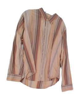Mens Brown Striped Long Sleeve Casual Button Up Shirt Size XXL