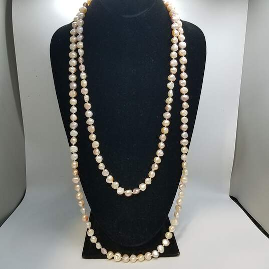 Sterling Silver Endless Knotted FW Pearl Necklace 151.7g image number 1