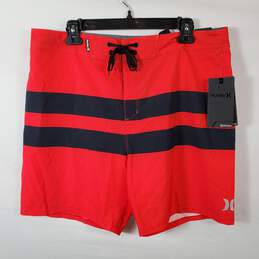 Hurley Men Red Double Stripe Shorts Sz 34 NWT