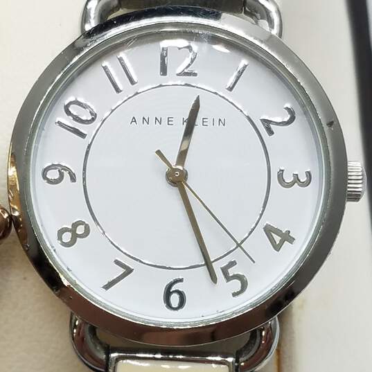 Dual Anne Klein Crystal Bezel Ladies Stainless Steel Cuff Bangle Quartz Watch Collection image number 4
