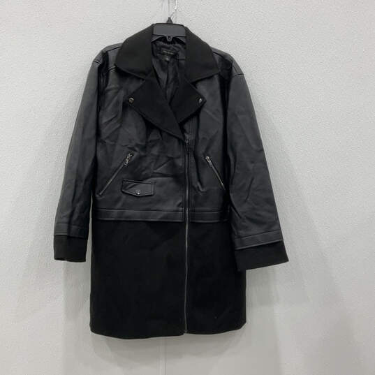 Womens Black Leather Long Sleeve Side Pocket Asymmetric Zip Jacket Size 1 image number 1