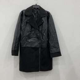 Womens Black Leather Long Sleeve Side Pocket Asymmetric Zip Jacket Size 1