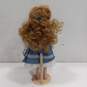 Dynasty Doll Collection Porcelain Doll With Curly Blonde Hair And Blue Eyes In Blue And White Dress image number 4