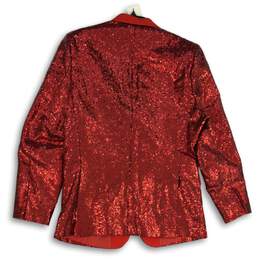 Mens Red Sequin Long Sleeve Notch Lapel Single Breasted Two Button Blazer Sz 44 alternative image