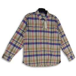 NWT Mens Multicolor Plaid Spread Collar Long Sleeve Button-Up Shirt Size L