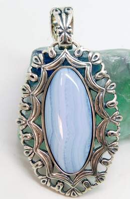 Carolyn Pollack Relios 925 Blue Lace Agate Cabochon Oval Statement Pendant