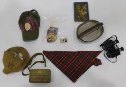 Vintage Boy Scouts of America Lot Canteen Handbook Binoculars Patch Badges Hat