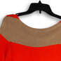 Womens Brown Orange Striped Round Neck Long Sleeve Pullover T-Shirt Size S image number 4
