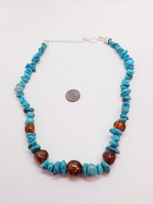 Desert Rose Trading 925 Sterling Silver Turquoise & Amber Statement Necklace 66.0g image number 3