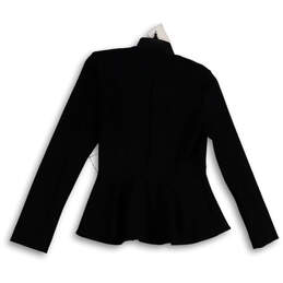 Womens Black Long Sleeve Round Neck Full-Zip Peplum Jacket Size 6 alternative image