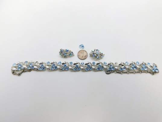Vintage Lisner Blue Icy Rhinestone & Silver Tone Clip-On Earrings & Necklace 72.5g image number 6