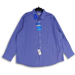 NWT Mens Blue Stretch Long Sleeve Spread Collar Button-Up Shirt Size 34/38
