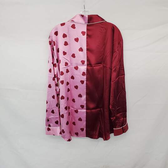 BB Dakota Pink & Burgundy Colorblock Heart Print Pajama Top Only WM Size XXL NWT image number 2