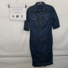 AUTHENTICATED McQ Blue Cotton Zipper Embellished Denim Dress Size 44