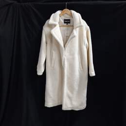 Fabletics Women's White Teddy Fleece Long Coat Size M NWT