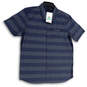 NWT Mens Blue Gray Striped Short Sleeve Collared Button-Up Shirt Size Large image number 1