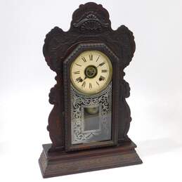 Antique Ansonia Clock Co. Wood Carved Gingerbread Parlor Mantel Clock w/ Key