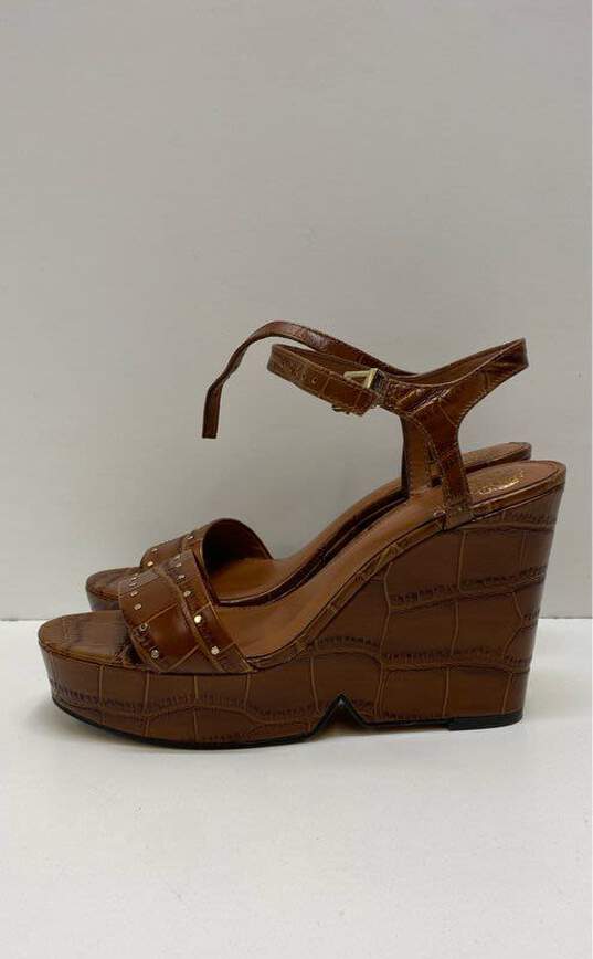 Vince Camuto Celvina Croc Embossed Brown Leather Wedge Heels Shoes Size 8 M image number 1