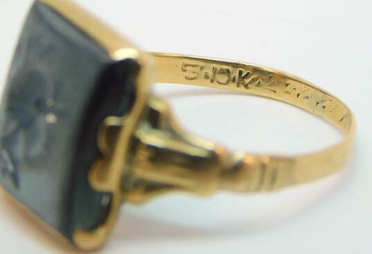 Vintage 10K Gold Carved Warrior Intaglio Hematite Rectangle Ring 3.2g image number 5