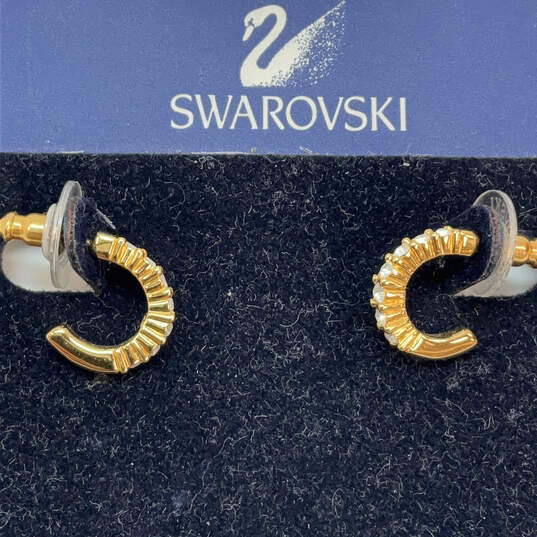 Designer Swarovski Gold-Tone Engraved Classic Mini Hoop Earrings image number 3