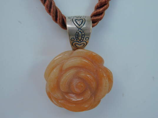 Carolyn Pollack Sterling Silver Carved Carnelian Rose Pendant Necklace 28.9g image number 3