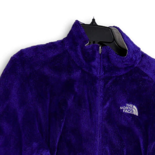 Womens Purple Fleece Mock Neck Long Sleeve Full-Zip Jacket Size Large image number 3