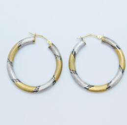 Fancy 10k Two Toned Gold Etched Hoop Earrings 5.2g