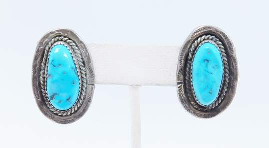 Vintage Southwestern Sterling Silver Turquoise Clip Earrings 15.8g image number 1