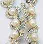 Vintage Bogoff Silver Tone Icy Rhinestone Faux Pearl Costume Bracelet 28.3g image number 3