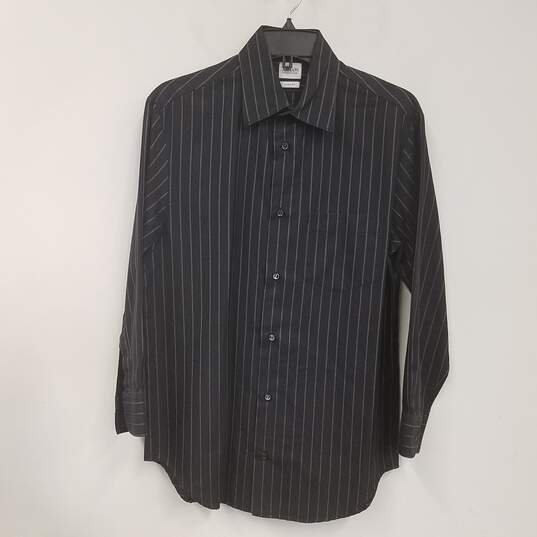 Mens Black Cotton Pinstriped Long Sleeve Collared Button Up Shirt Size S image number 1