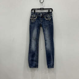 Womens Blue Denim Medium Wash 5-Pocket Design Bootcut Jeans Size 25