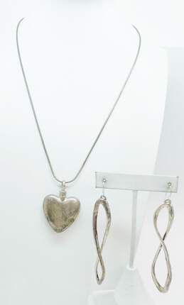 925 Sterling Silver Electroform Swirl Drop Earrings & Heart Pendant Necklace 39.6g alternative image