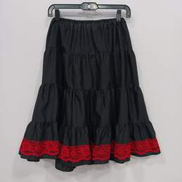 Women's Black Frill Skirt with Red Lace Trim Size L