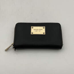Womens Black Leather Card Holder Inner Divider Classic Zip Around Wallet